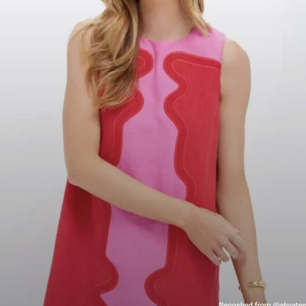 Brand New Tuckernuck Vibrant Red and Pink Wave Midi Dress NWT